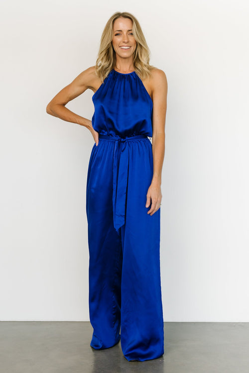 Tyra Ruffle Tank Jumpsuit, Cobalt