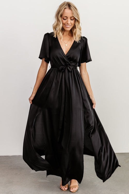 Luxe Lydia Black Silk & Eyelash Lace Maternity Dress - hautemama