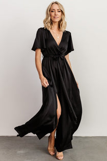 Sicily Satin Maxi Dress | Black | Baltic Born