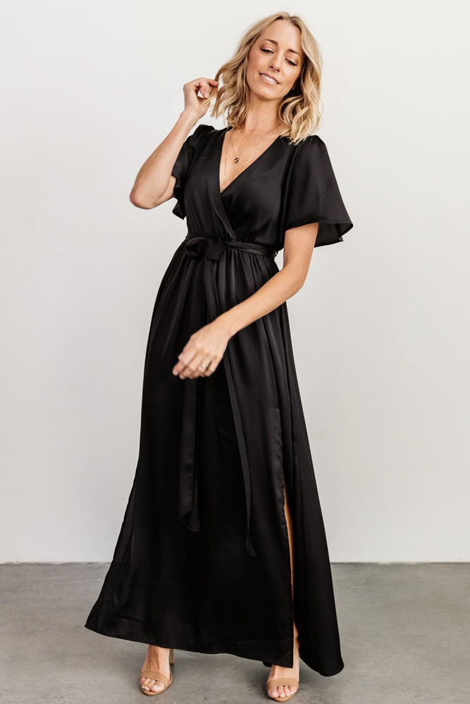 Sicily Satin Maxi Dress | Black | Baltic Born