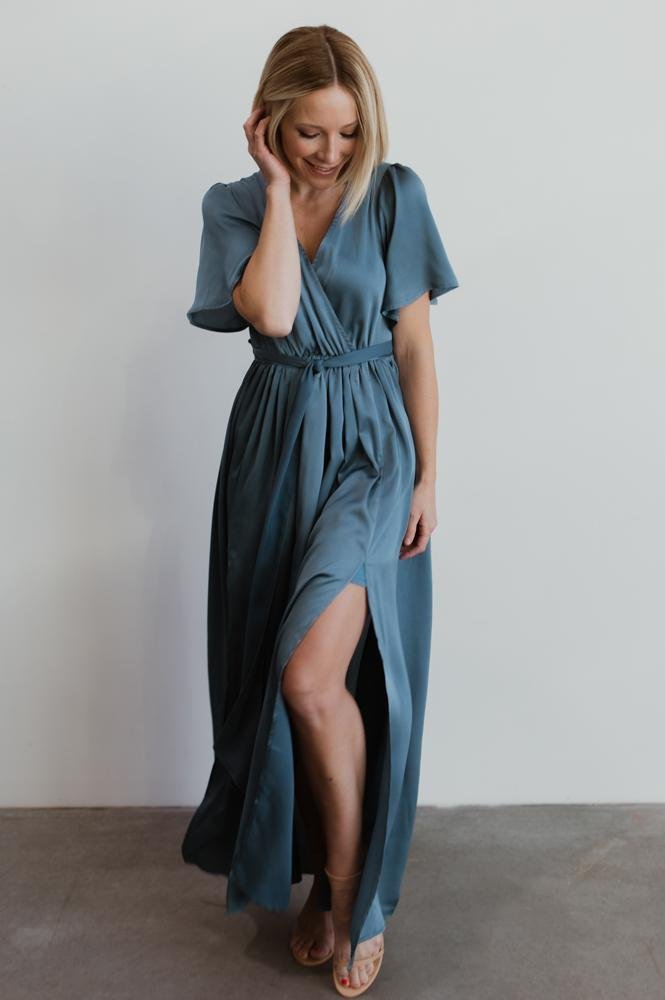 Sicily Satin Maxi Dress | Blue | Baltic Born