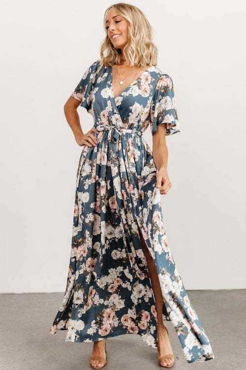 Hailey Wrap Maxi Dress | Seafoam Multi Floral | Baltic Born