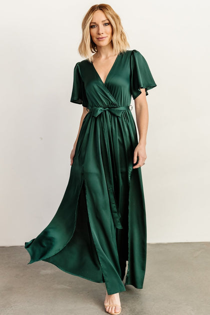 Sicily Satin Maxi Dress | Emerald | Baltic Born