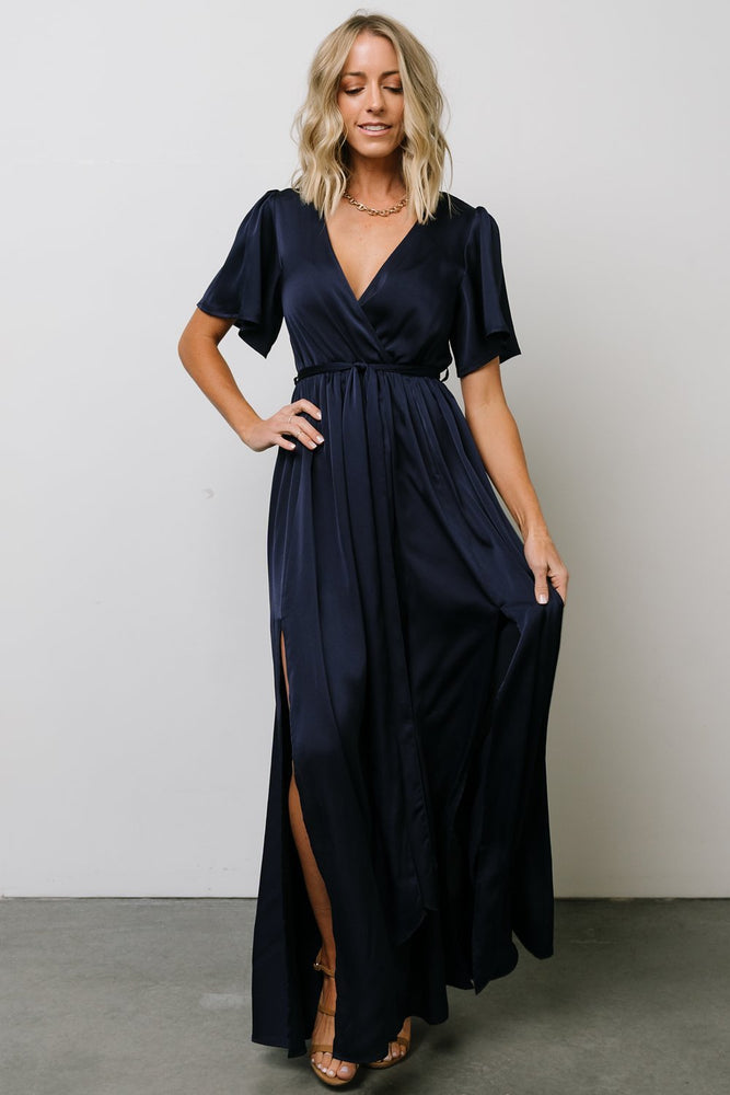 Sicily Satin Maxi Dress | Navy | Baltic Born