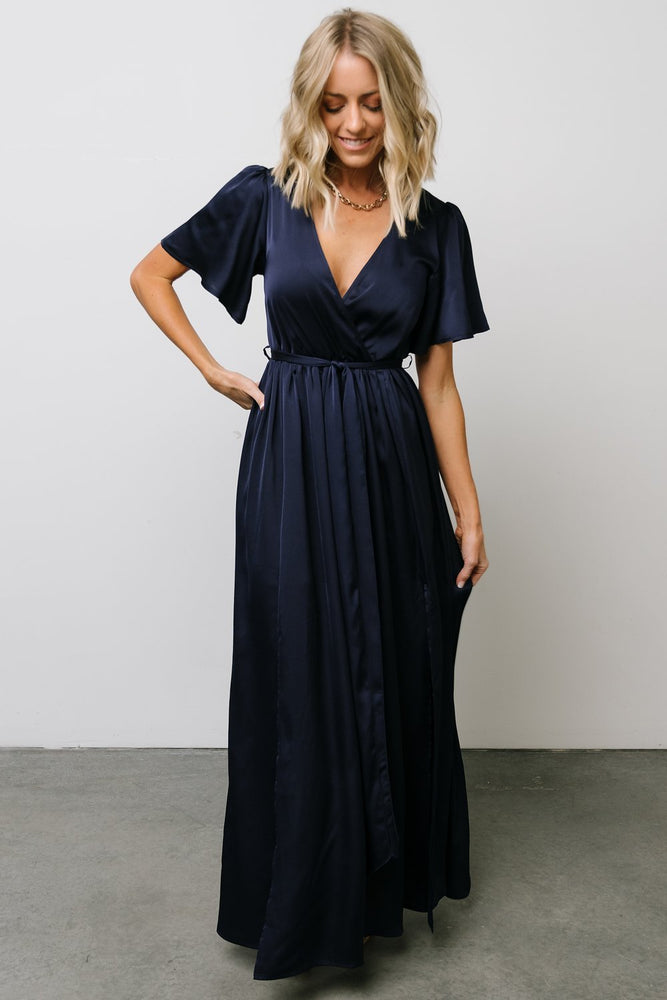 Sicily Satin Maxi Dress | Navy | Baltic Born