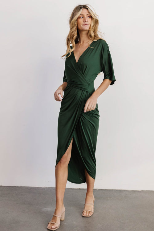 Brendyn Ruched Velvet Dress, Emerald