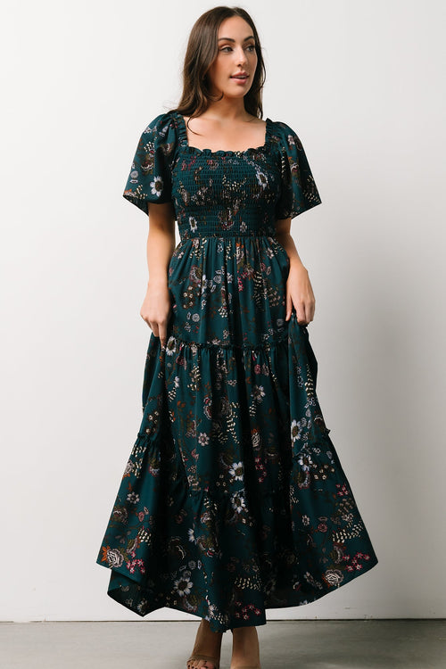 Smocked Bodice Maxi Dress - French Navy, Artisan Bloom