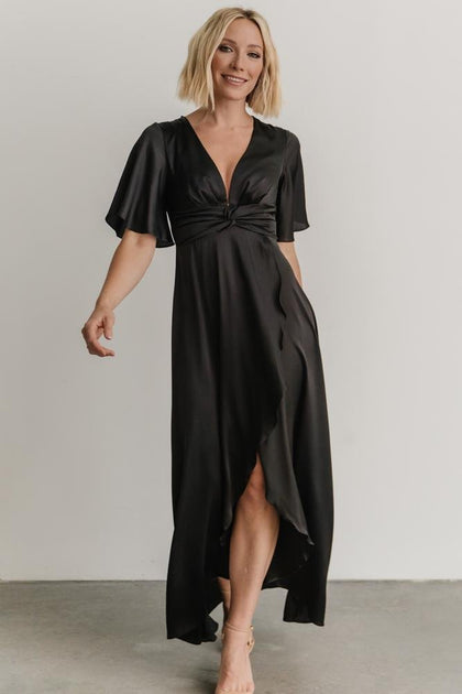 Stina Satin Maxi Dress | Black | Baltic Born