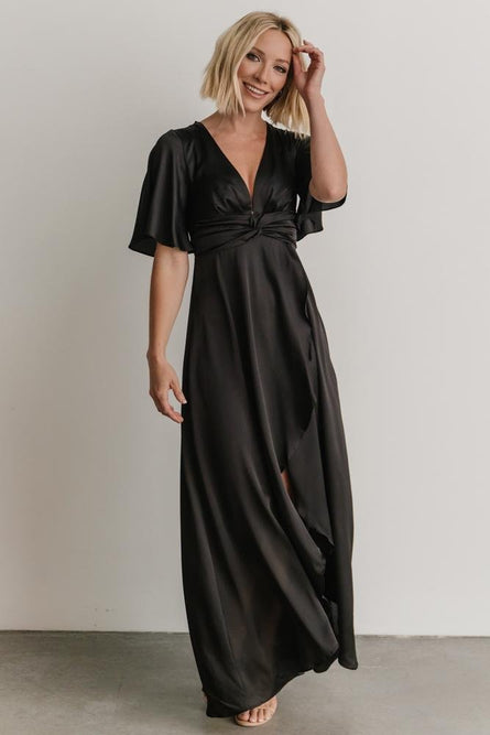 Stina Satin Maxi Dress | Black | Baltic Born