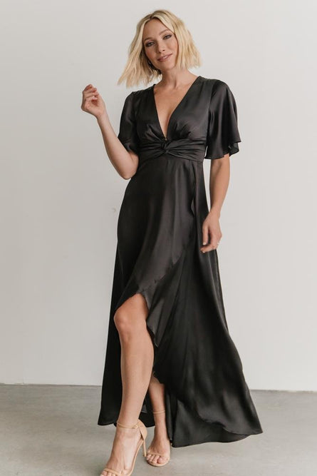 Stina Satin Maxi Dress | Black | Baltic Born