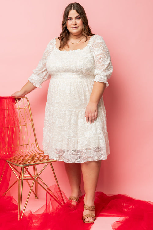 Aspen Smocked Lace Maxi Dress, Off White