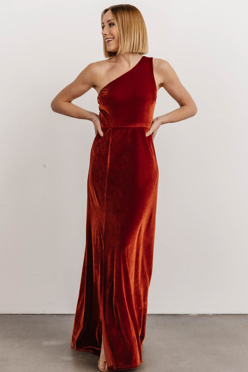 Sicily Satin Maxi Dress, Rust