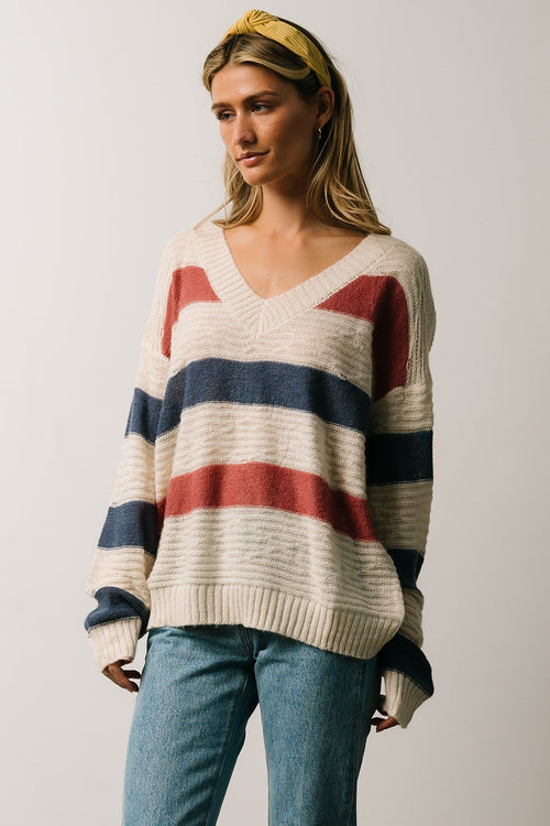 SIDE SLIT HEM ROLLED TRIM STRIPED SWEATER – Sundance Clothing