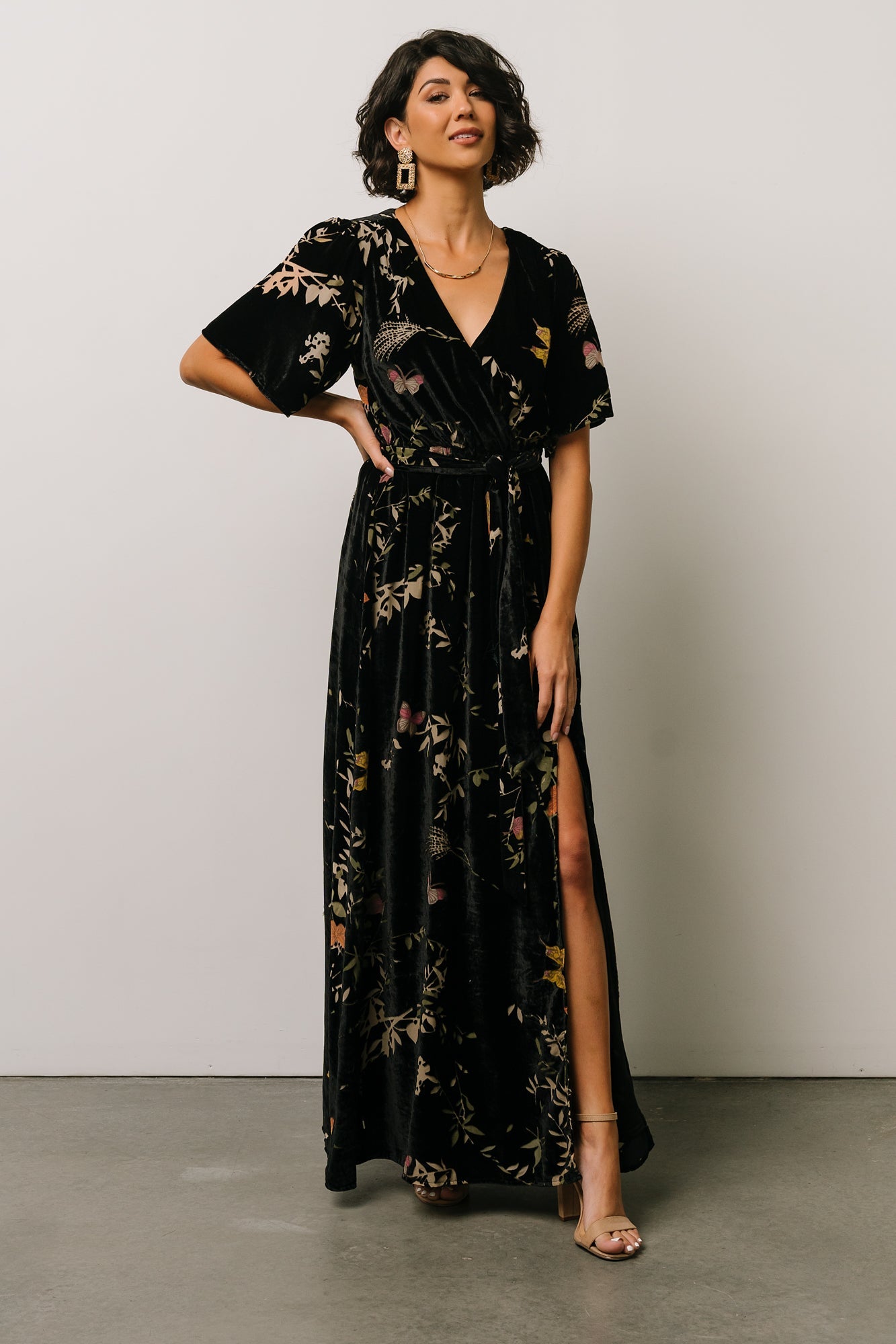 Uma Velvet Maxi Dress | Black Butterfly Print