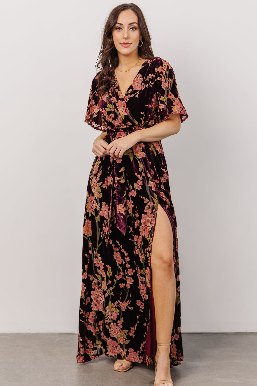 Uma Velvet Maxi Dress | Green Floral | Baltic Born