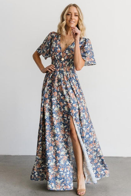 Verona Smocked Maxi Dress | Blue Floral | Baltic Born