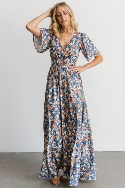 Verona Smocked Maxi Dress | Blue Floral | Baltic Born