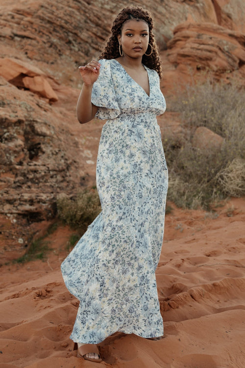 Cassandra Tulle Maxi Dress, Dark Blue Floral