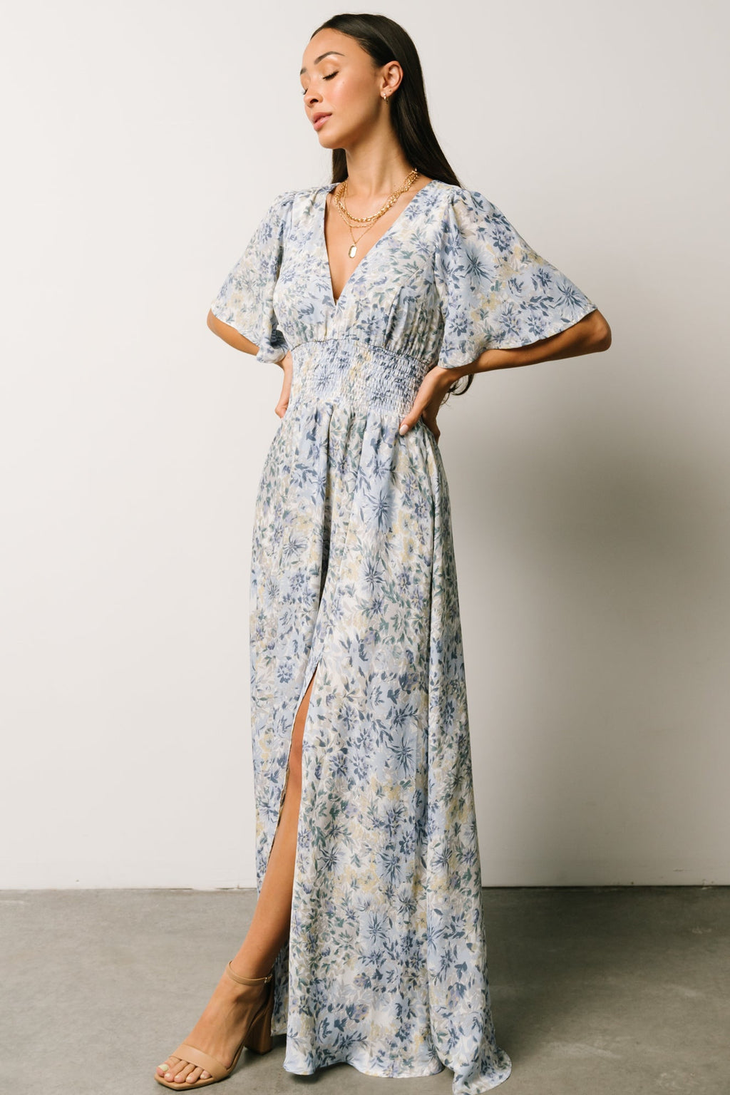 Verona Smocked Maxi Dress | White + Blue Print | Baltic Born