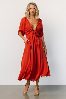 Jennifer Deep V Maxi Dress, Rust