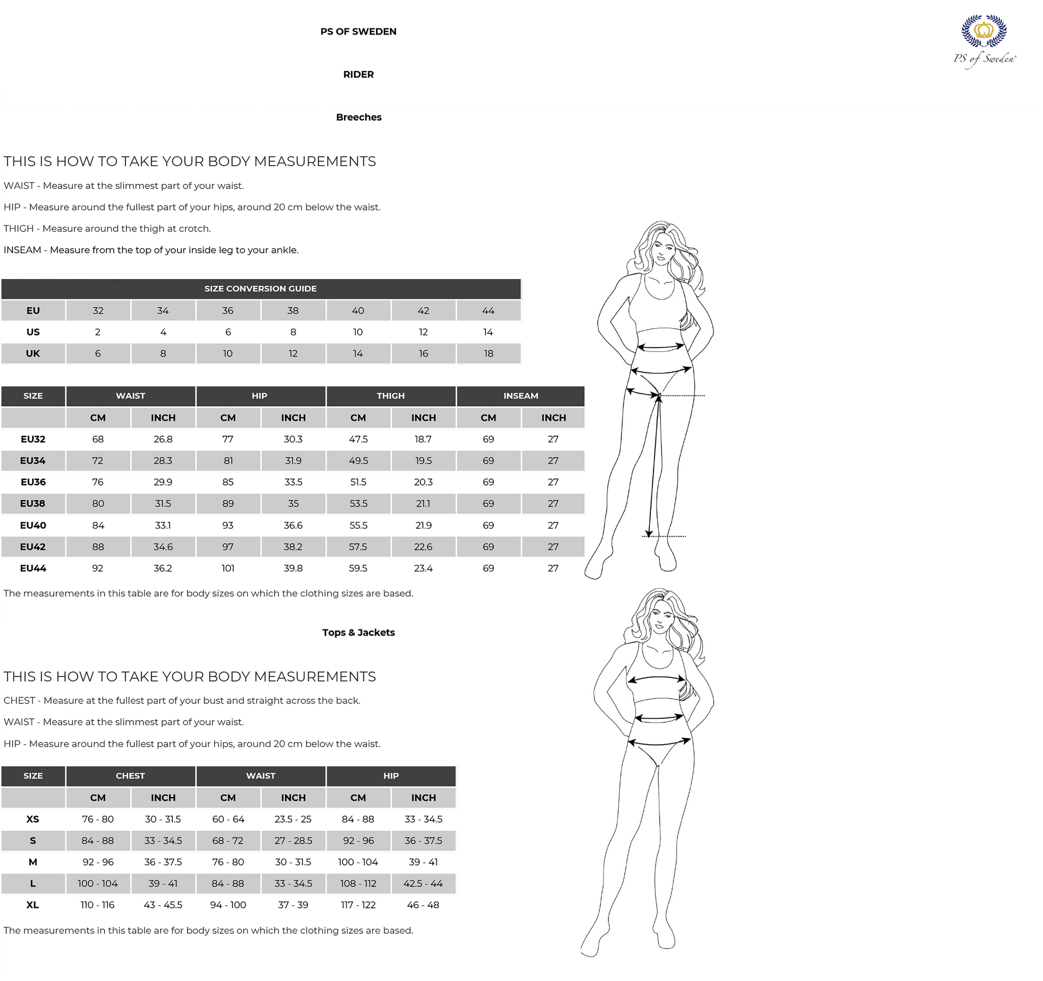 Size Charts Ps Of Sweden Equizone Online