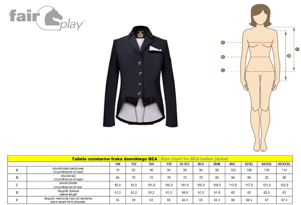 Bea Show Jacket Size Chart