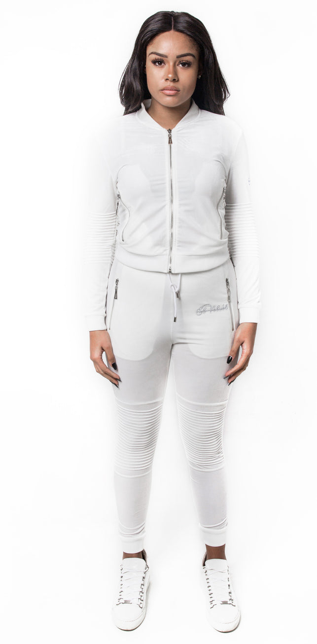 white velvet tracksuit