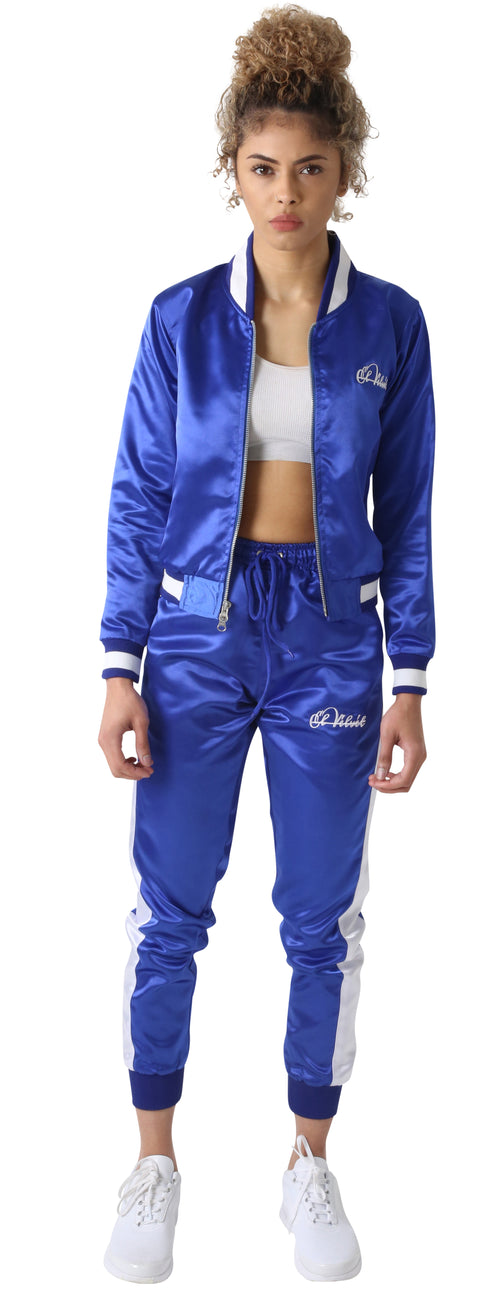 blue satin tracksuit