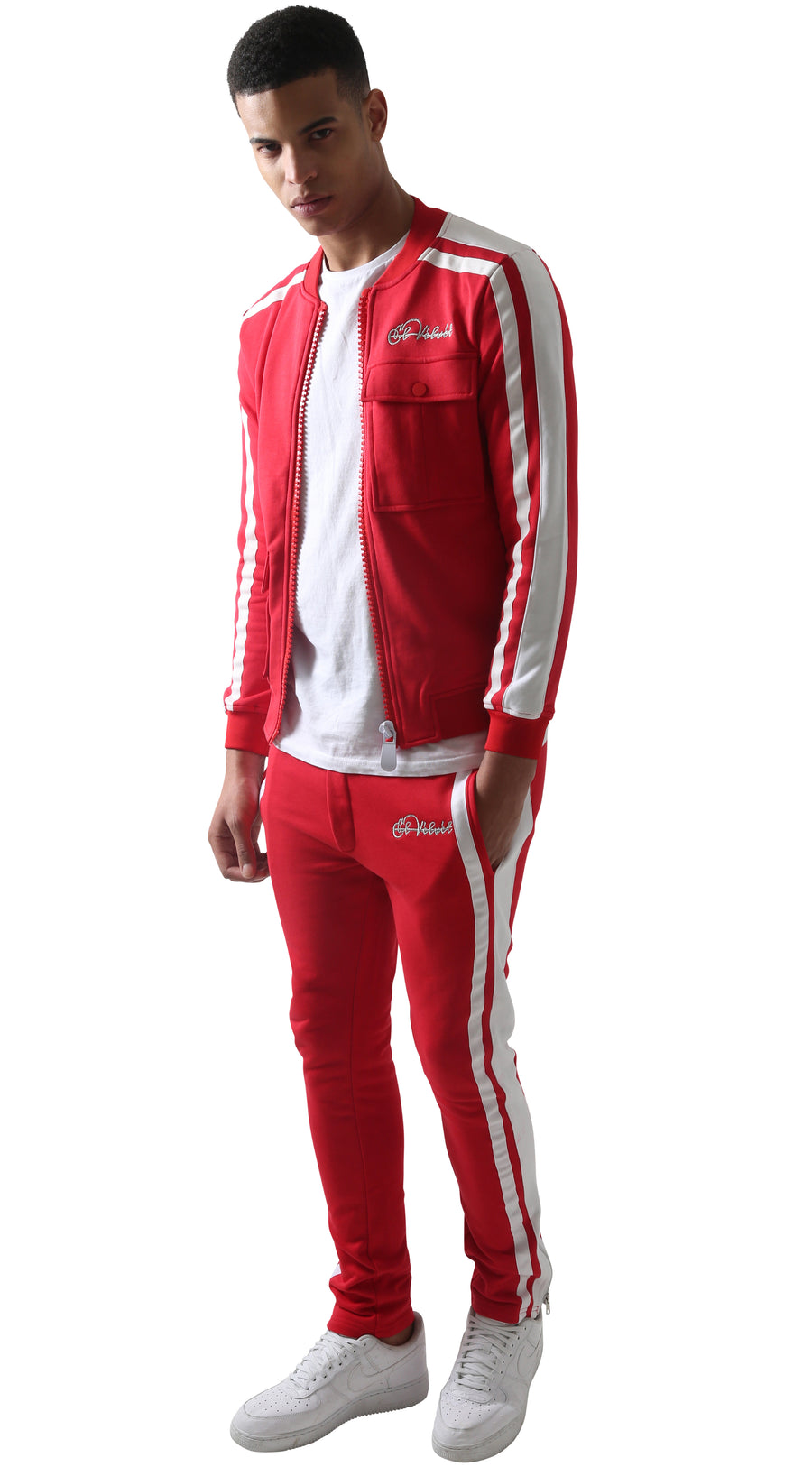 Red Restro Fleece Striped Tracksuit – El Vélvét