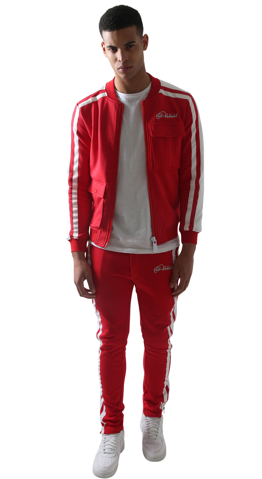 Red Restro Fleece Striped Tracksuit – El Vélvét