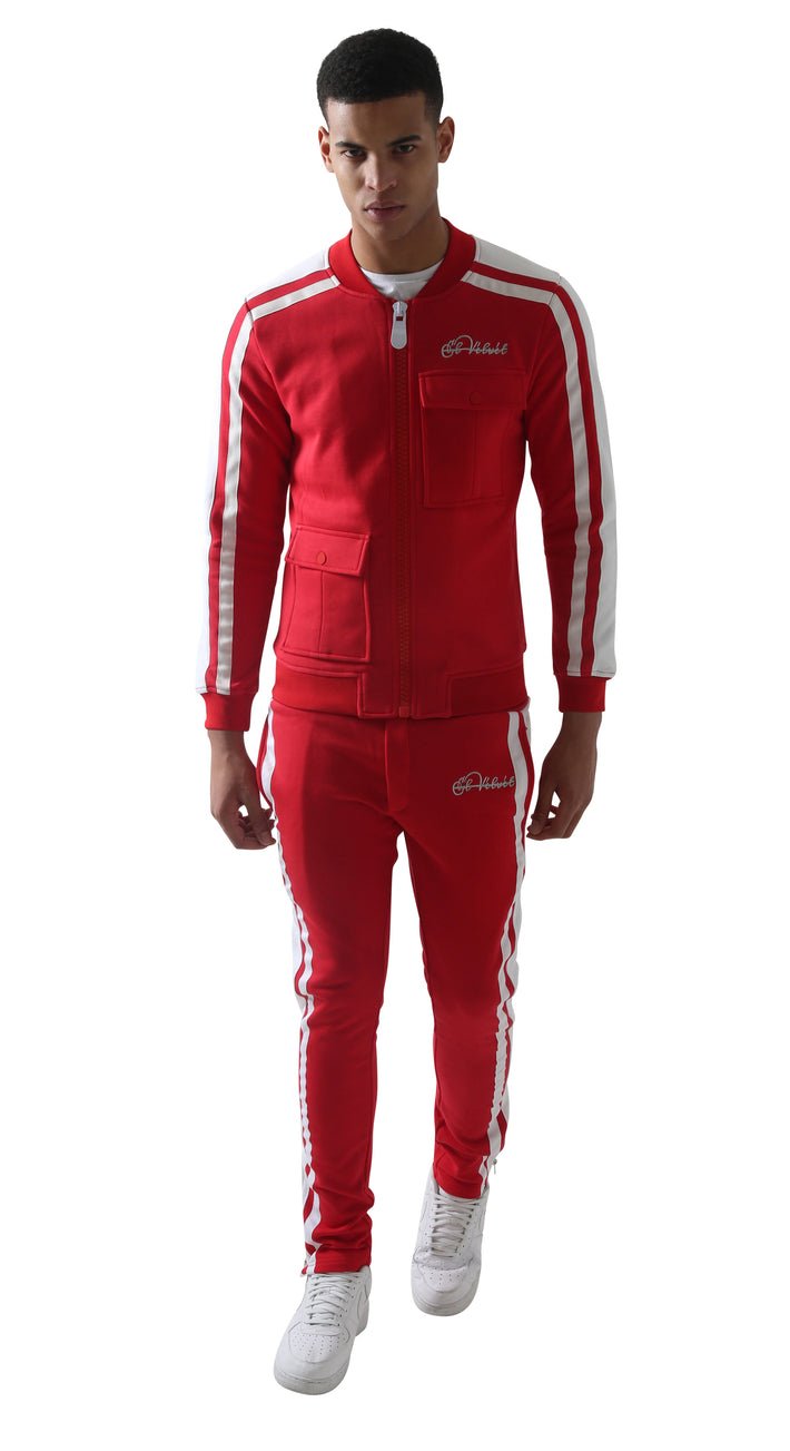 Red Restro Fleece Striped Tracksuit – El Vélvét