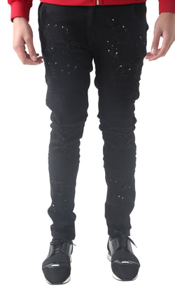 biker jeans with paint splatter