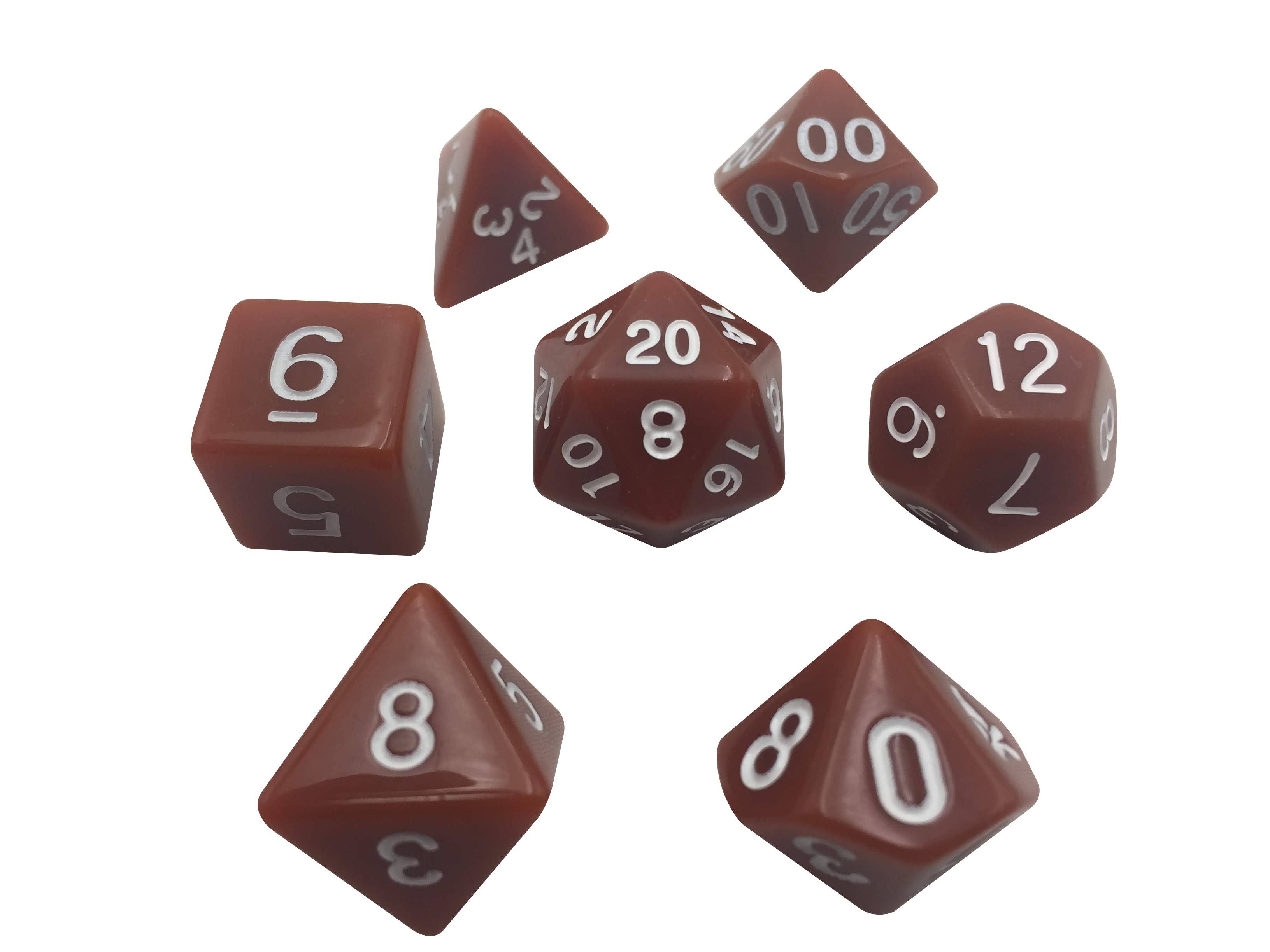 Brown Dice Set With White Numbers 7 Piece Set Skullsplitter Dice