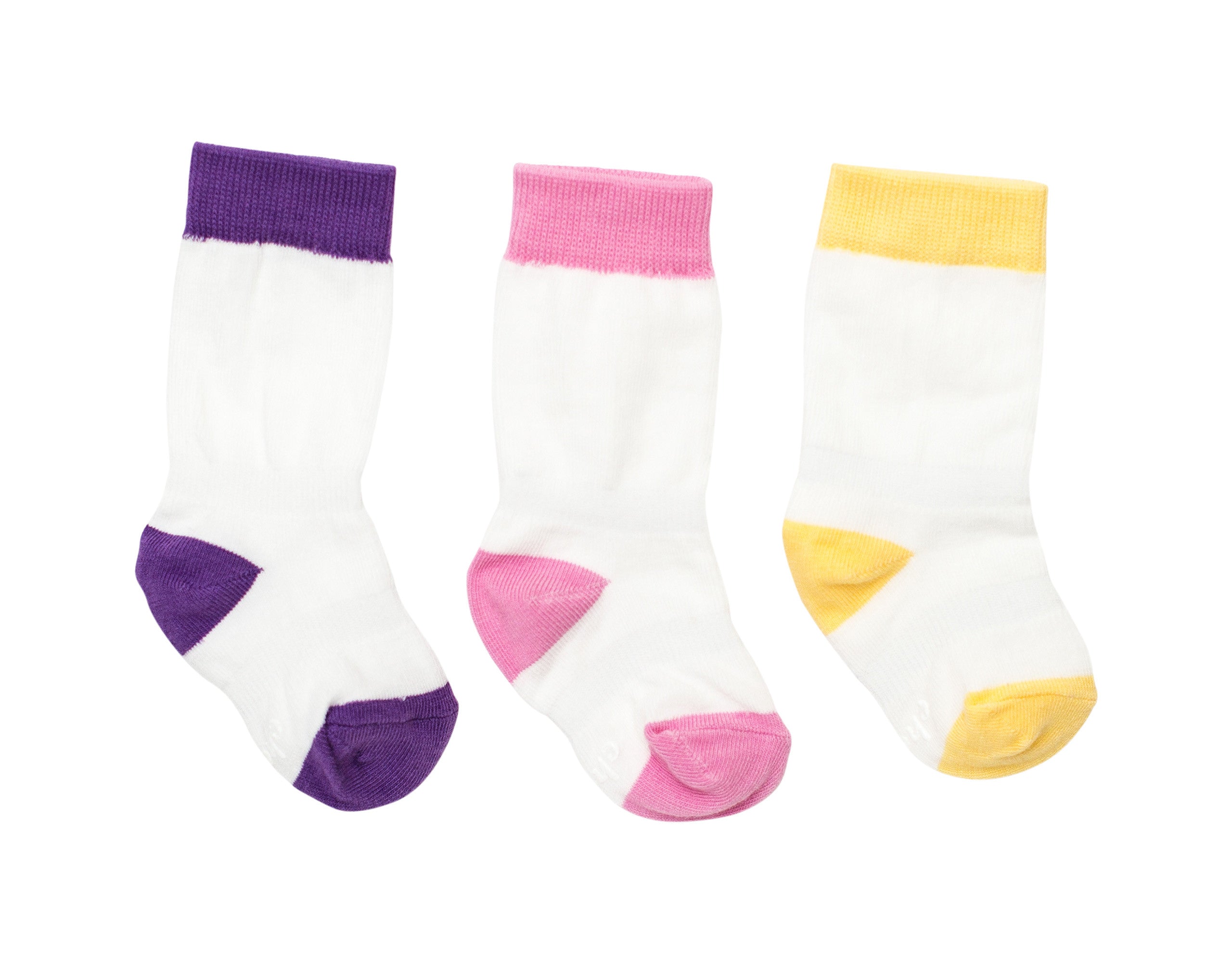 Newborn Knee Socks -3 Pack - Pink, Purple, Yellow - Cheski Sock Company.