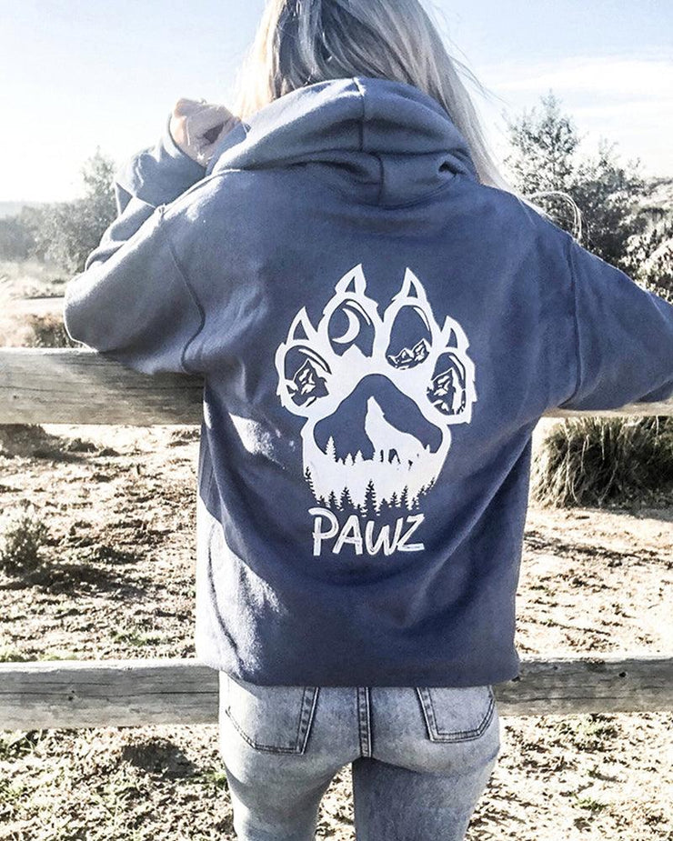 Hooded Charcoal Pawz Woof Paw White Print