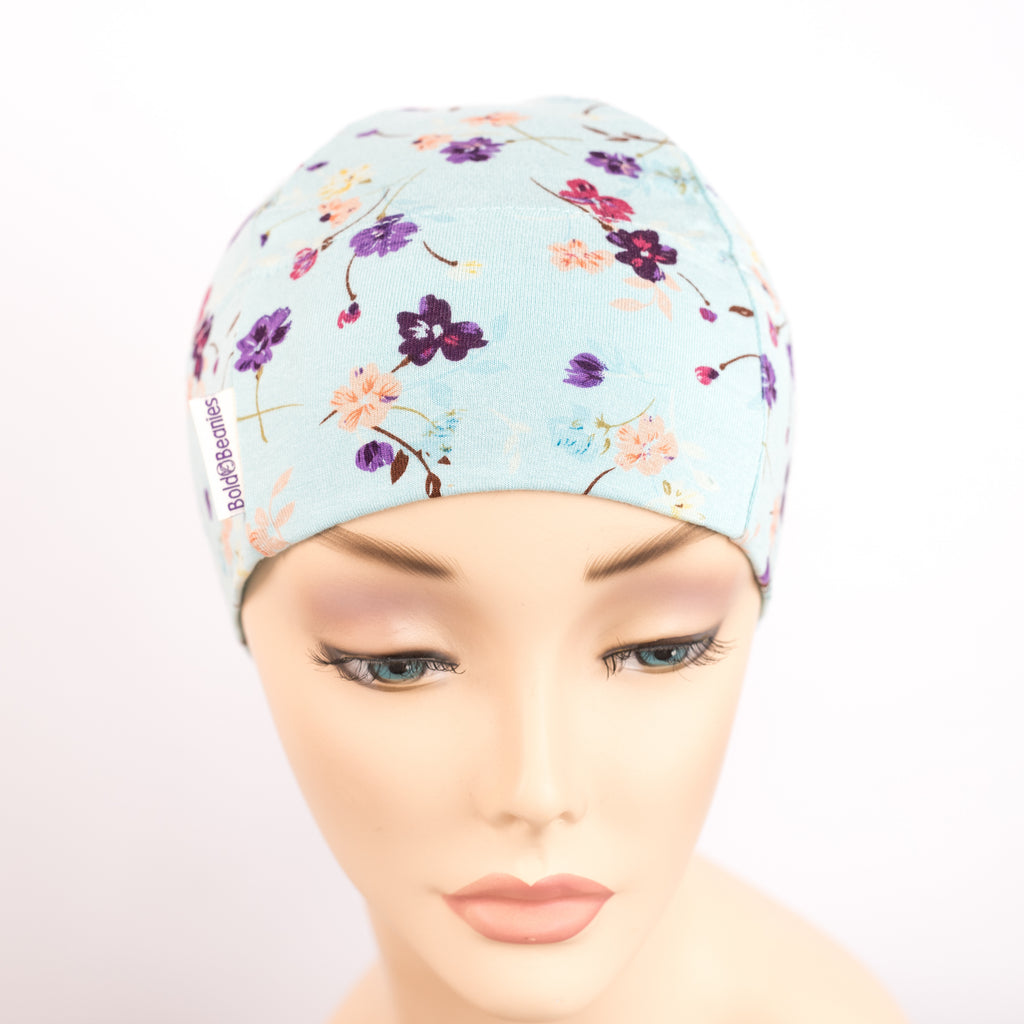 Aqua Floral Print Hair Loss Headwear for Alopecia & Chemotherapy – Bold ...