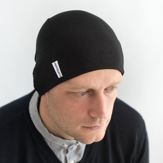 Black Plain Men's Bold Beanies Hat Cancer Chemo Alopecia Cap