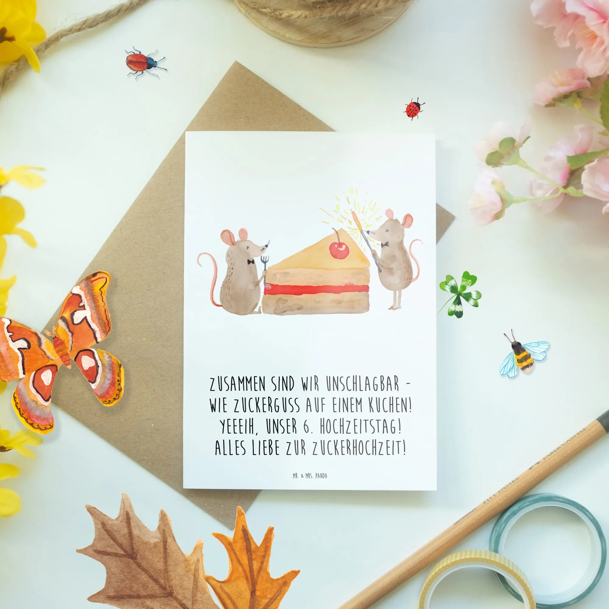 Grußkarte 6. Hochzeitstag Zuckerhochzeit - Geschenk Hochzeitstag Spruch Liebe - Bild 3 von 15