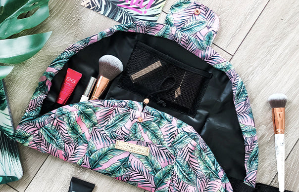 Lazy Flat Lay Drawstring Makeup Bag, Tropical Print