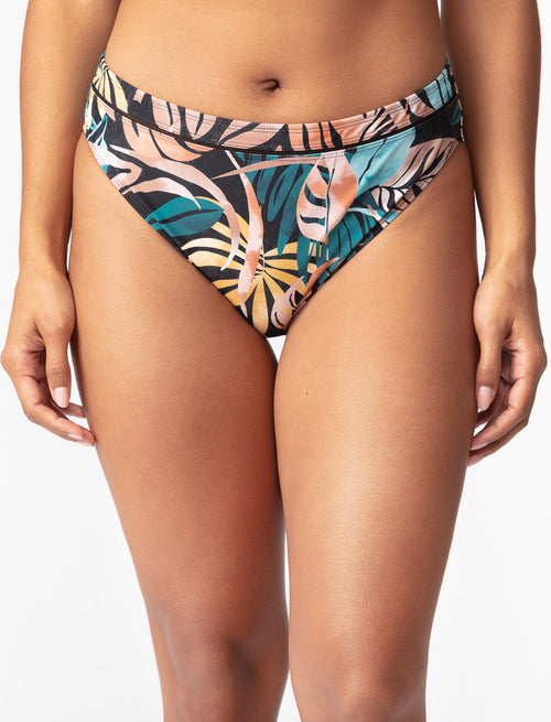 High Waist W/Insert Tape Detail Swim Bottom - Black Laguna