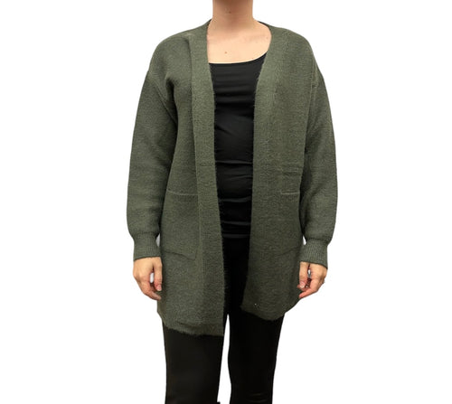 Papa Fashions Open Front Cardigan - Olive