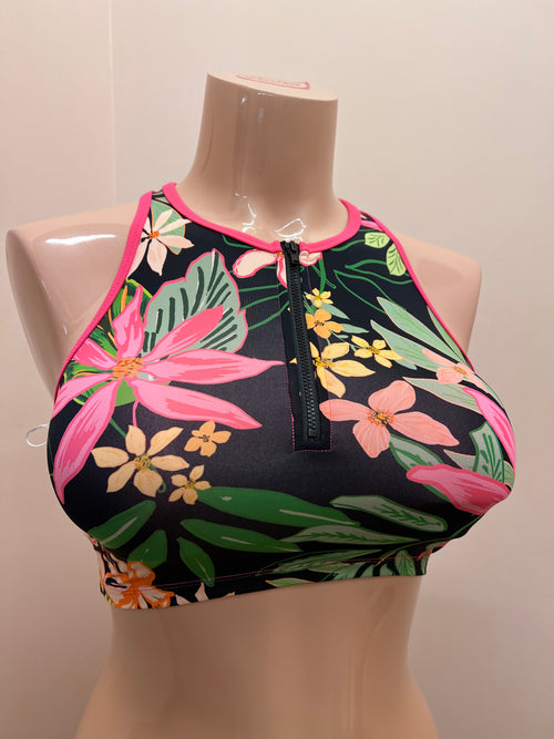 Zip Front Racerback Swim Top - Size Medium