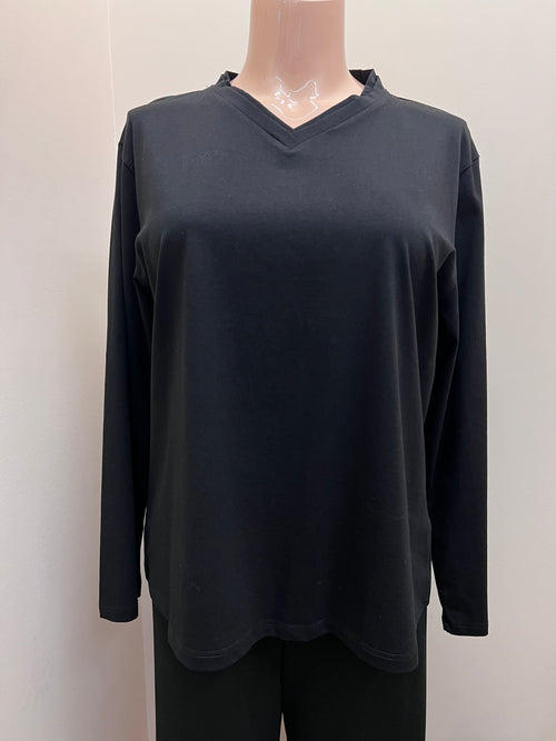 Cotton Knit Double V-Neck Long Sleeve