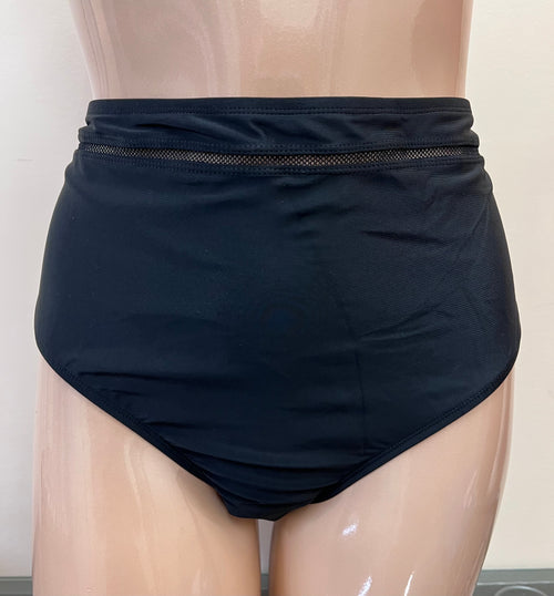 High Waist W/Insert Tape Detail Swim Bottom - Black