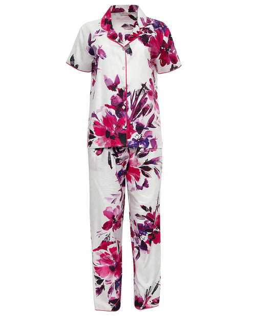 Pink Floral Print Short Sleeve Pajama Set