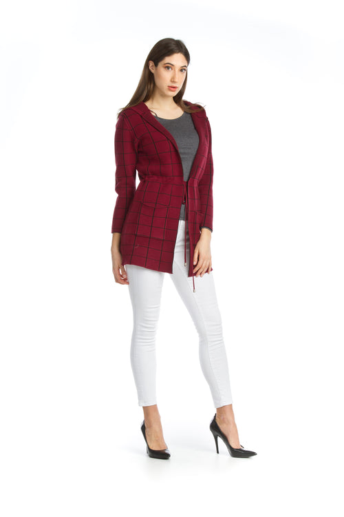 Plaid Knit Hooded Jacket