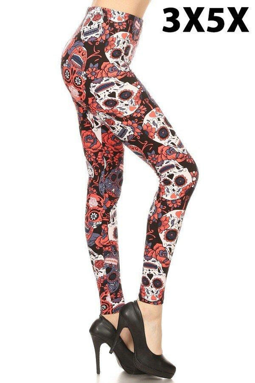 Plus Size Leggings - Coral Skulls