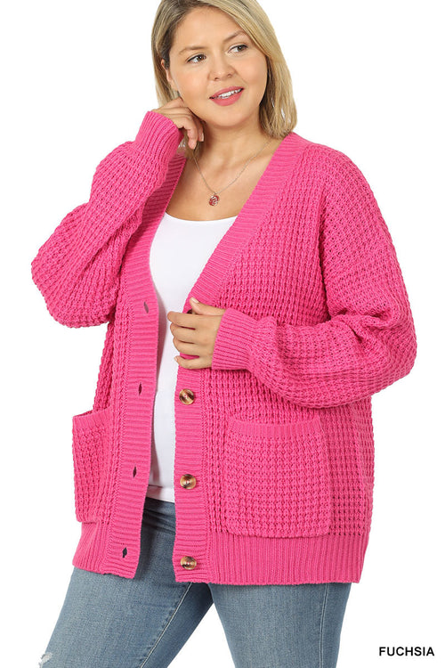 Waffle Cardigan with Pockets