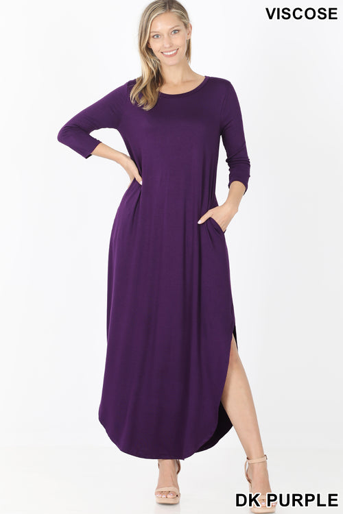 VISCOSE MAXI DRESS SIDE SLITS-POCKET