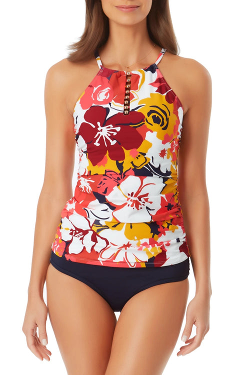 Wall Flower High Neck Beaded Tankini Top